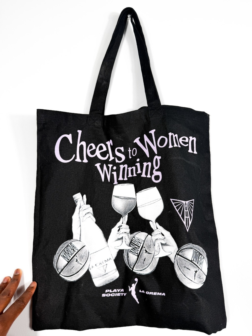 WNBA Playa Society Valkyries Cheers to Women Winning Black Graphic Tote Bag